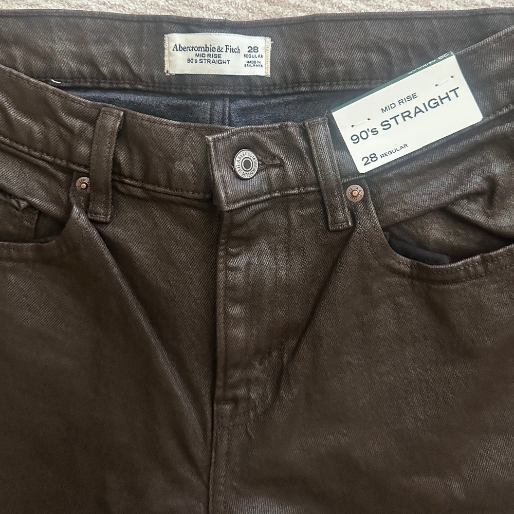 Abercrombie & Fitch 90’s Straight Mid Rise Pants Women’s 28 Regular – Faux Leath